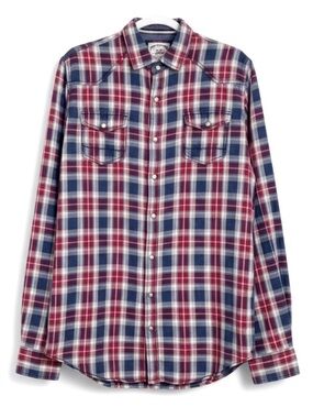 THREAD and CLOTH Western Snap Shirt Red Blue Plaid Cotton Men’s L